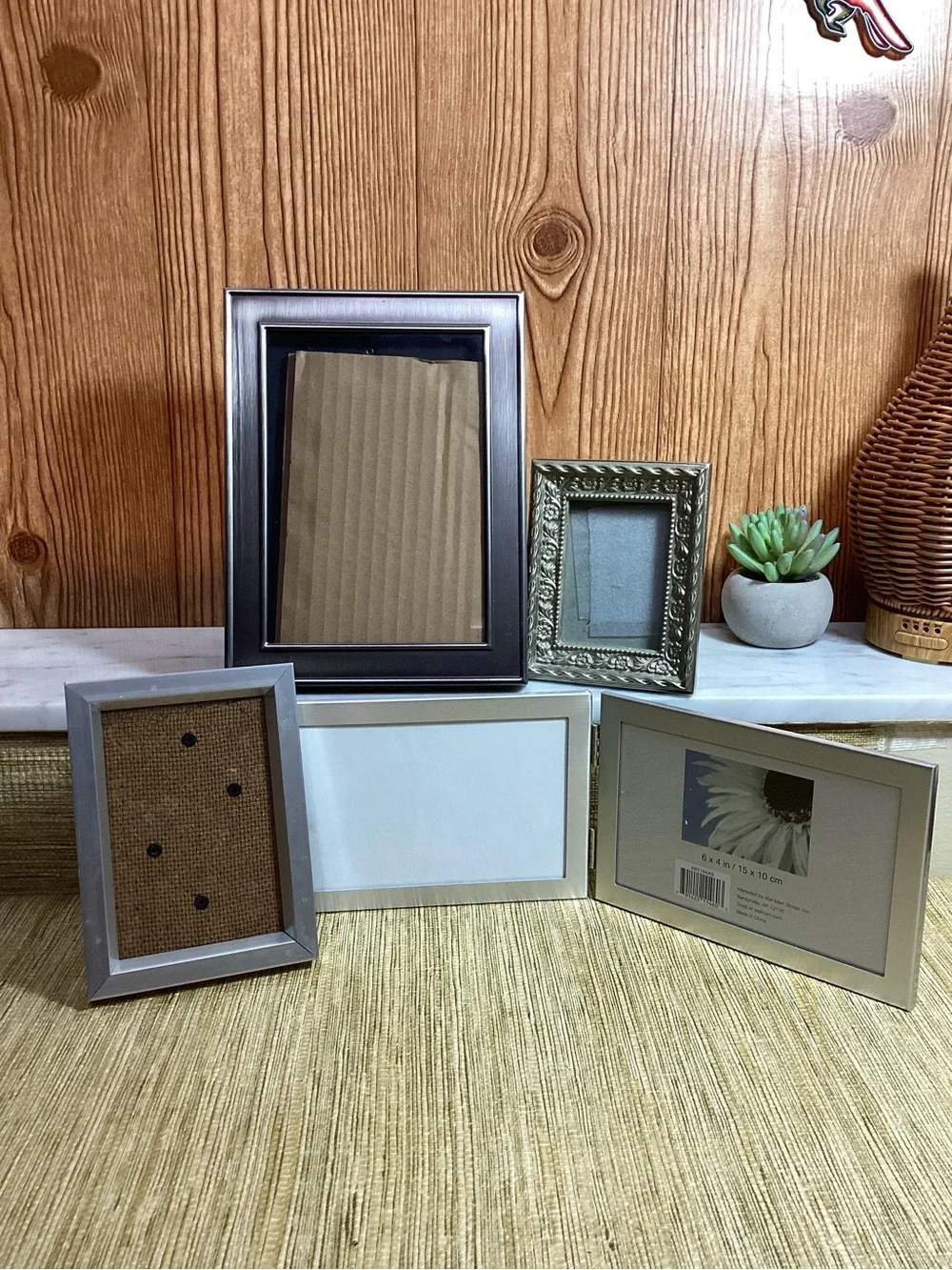 Mixed Silver Tone  Photo Frame Set Variety of Sizes lot of 4